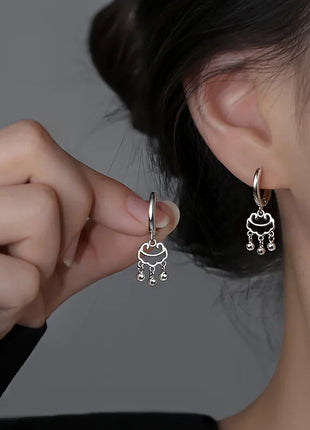 925 Silver Hot Sale Korean Geometric Hoop Earrings Simple Temperament Exquisite Hot Semale Sexy Longevity Lock Jewelry Gift