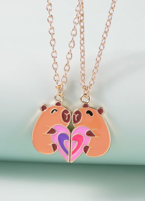 2 Pcs/Set Magnetism Capybara Best Friends Pendant Necklace For Women For School Adjustable Chain Couple Necklace Jewelry Gifts