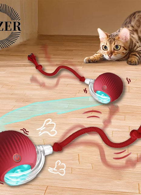 Cat Interactive Ball Toys Automatic Rolling Ball Faux Tail Rechargeable Smart Pet Electric Toy Dog Cat Training Imitate Mouse