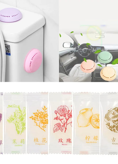 10pcs Toilet Air Deodorant Solid Round Fisher Aromatherapy Fragrance Lasting Deodorization Toilet Bedroom Wardrobe Car Home