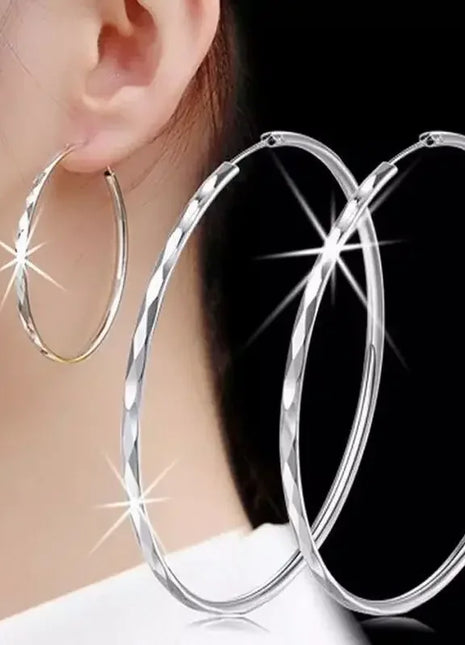 Fine 925 Sterling Silver Luxury 5CM Big Circle Hoop Earrings for Women Charms Original Designer Party Wedding Jewelry Gifts