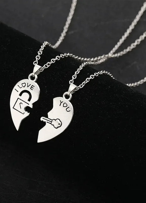 2pcs Couple Lock Key Heart Puzzle I Love You Pendant Couple Necklace Pendants Necklaces for Lovers Valentine's Day Jewelry Gifts