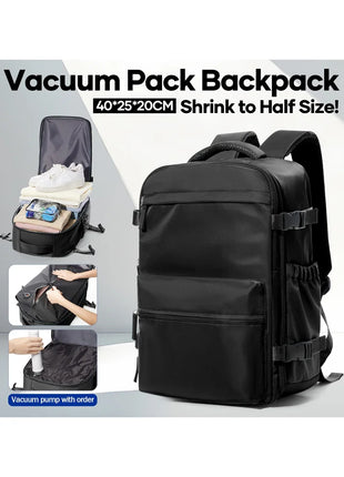 Vacuum backpack with pump for travel, air compression vacuum system, boarding, carry on luggage, and strong sealed airbags for t
