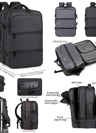 Men's Backpack for Business Trips, Large Capacity, Expandable, Multifunctional Vacuum Compression Travel Backpack for Men