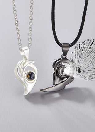 2Pc Magnetic Couple Necklace Set Distance Heart Matching Projection Pendent 100 Languages I Love You Lovers  Necklace Jewelry