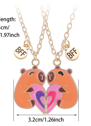 2 Pcs/Set Magnetism Capybara Best Friends Pendant Necklace For Women For School Adjustable Chain Couple Necklace Jewelry Gifts