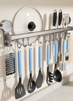 Wall Mounted Kitchen Hook Rack No-Punching Wall Hangers Rail Kitchen Utensils Rack Spoon Shovel Chopping Board Storage Rack