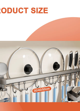 Wall Mounted Kitchen Hook Rack No-Punching Wall Hangers Rail Kitchen Utensils Rack Spoon Shovel Chopping Board Storage Rack