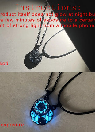 2Pcs Glowing Moon and Sun Projection Couple Necklaces in 100 languages expressing "I love you" - fashionable gift jewelry