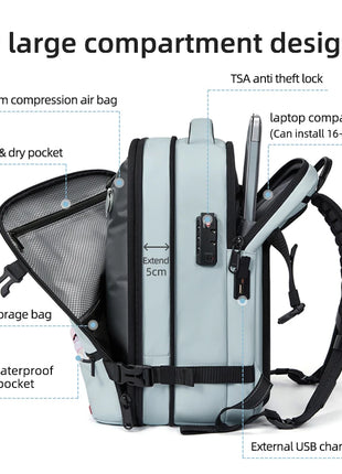 Travel casual Backpack 16 inch vacuum compression Laptop Backpack USB charging school Backpack Extended Hiking Business backpack