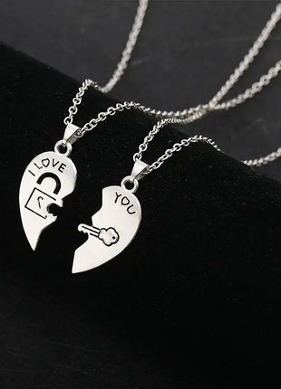 2pcs Couple Lock Key Heart Puzzle I Love You Pendant Couple Necklace Pendants Necklaces for Lovers Valentine's Day Jewelry Gifts