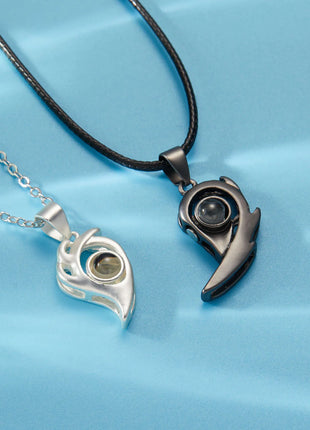 2Pc Magnetic Couple Necklace Set Distance Heart Matching Projection Pendent 100 Languages I Love You Lovers  Necklace Jewelry