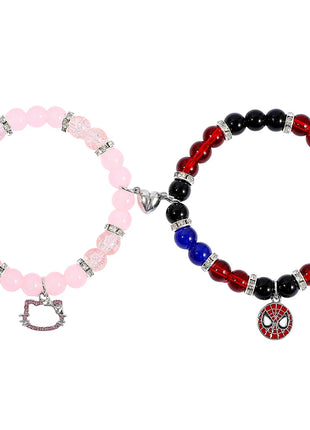 2pcs Gothic Couple Bracelets Magnetic Heart Matching Dark Aesthetic Jewelry Set for Partners & Best Friend