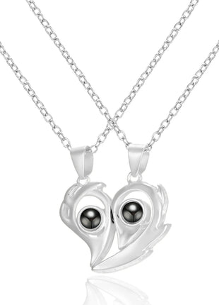2Pc Magnetic Couple Necklace Set Distance Heart Matching Projection Pendent 100 Languages I Love You Lovers  Necklace Jewelry