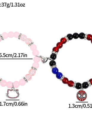 2pcs Gothic Couple Bracelets Magnetic Heart Matching Dark Aesthetic Jewelry Set for Partners & Best Friend