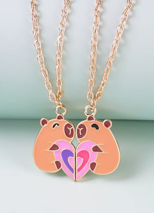 2 Pcs/Set Magnetism Capybara Best Friends Pendant Necklace For Women For School Adjustable Chain Couple Necklace Jewelry Gifts