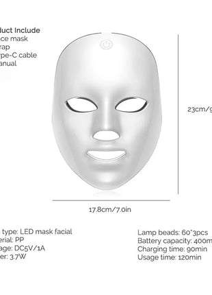 Wireless 7 Colors LED Face Beauty Machine Photon Facial Neck Skin Tighten Rejuvenation Facial Neck Mask