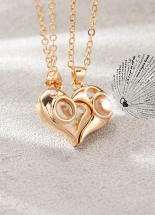 2Pc Magnetic Couple Necklace Set Distance Heart Matching Projection Pendent 100 Languages I Love You Lovers  Necklace Jewelry