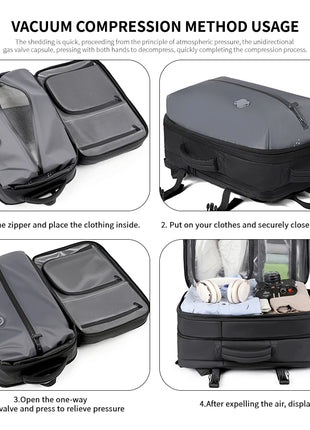 Men's Backpack for Business Trips, Large Capacity, Expandable, Multifunctional Vacuum Compression Travel Backpack for Men