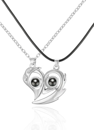 2Pc Magnetic Couple Necklace Set Distance Heart Matching Projection Pendent 100 Languages I Love You Lovers  Necklace Jewelry