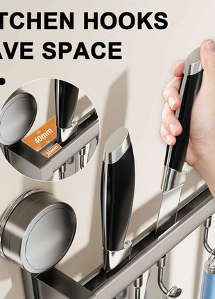 Wall Mounted Kitchen Hook Rack No-Punching Wall Hangers Rail Kitchen Utensils Rack Spoon Shovel Chopping Board Storage Rack