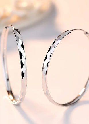 Fine 925 Sterling Silver Luxury 5CM Big Circle Hoop Earrings for Women Charms Original Designer Party Wedding Jewelry Gifts