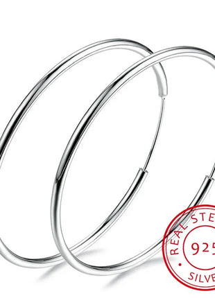 Women 100% 925 sterling silver Hoop Earring Round Circle Loop Gifts Box Packing Simple Silver Hoop Earrings Piercing