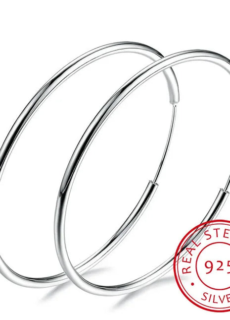 Women 100% 925 sterling silver Hoop Earring Round Circle Loop Gifts Box Packing Simple Silver Hoop Earrings Piercing
