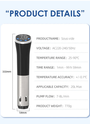 Wancle 1100W Sous Vide Cooker LCD Touch Immersion Circulator Accurate Cooking IPX7 Waterproof Vacuum Cooker with Digital Display