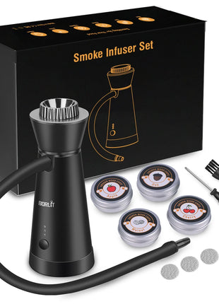 BORUiT Smoke Infuser Food Drink Cold Smoke Generator Bar Portable Molecular Cuisine Smoking Gun Meat Burn Cooking for BBQ Food