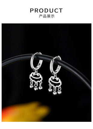925 Silver Hot Sale Korean Geometric Hoop Earrings Simple Temperament Exquisite Hot Semale Sexy Longevity Lock Jewelry Gift