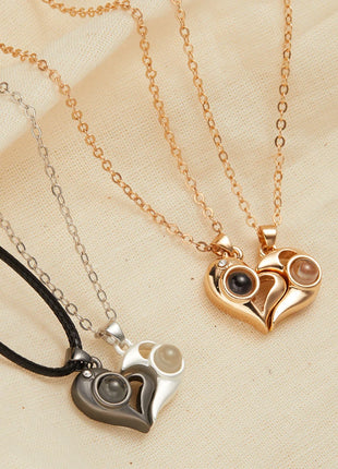 2Pc Magnetic Couple Necklace Set Distance Heart Matching Projection Pendent 100 Languages I Love You Lovers  Necklace Jewelry