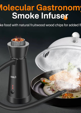 BORUiT Smoke Infuser Food Drink Cold Smoke Generator Bar Portable Molecular Cuisine Smoking Gun Meat Burn Cooking for BBQ Food