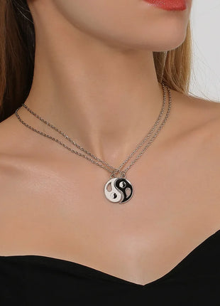 2Pcs Tai Chi Yin Yang Couple Necklaces Set Pendant Silver Color Chain Matching Lover Choker Friend Friendship Gift Adjustable
