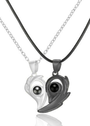 2Pc Magnetic Couple Necklace Set Distance Heart Matching Projection Pendent 100 Languages I Love You Lovers  Necklace Jewelry