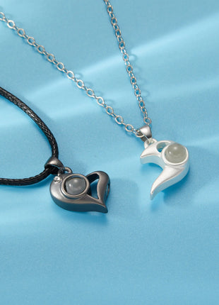 2Pc Magnetic Couple Necklace Set Distance Heart Matching Projection Pendent 100 Languages I Love You Lovers  Necklace Jewelry