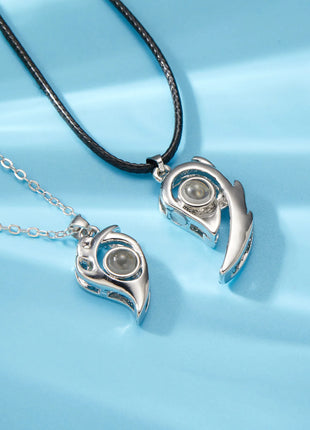 2Pc Magnetic Couple Necklace Set Distance Heart Matching Projection Pendent 100 Languages I Love You Lovers  Necklace Jewelry