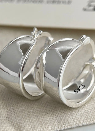 925 Sterling Silver Vintage Earrings For Women Trendy Wide Smooth Earring Jewelry Prevent Allergy Party Accessories Gift