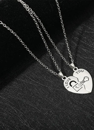 2pcs Couple Lock Key Heart Puzzle I Love You Pendant Couple Necklace Pendants Necklaces for Lovers Valentine's Day Jewelry Gifts
