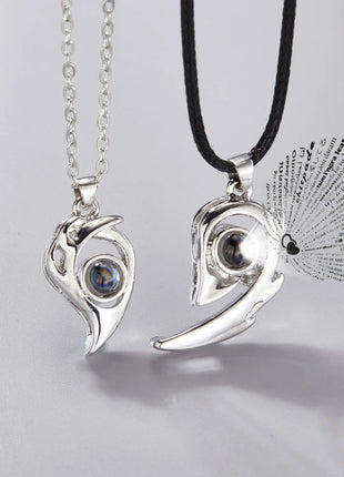 2Pc Magnetic Couple Necklace Set Distance Heart Matching Projection Pendent 100 Languages I Love You Lovers  Necklace Jewelry