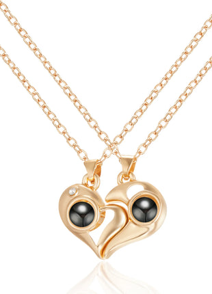2Pc Magnetic Couple Necklace Set Distance Heart Matching Projection Pendent 100 Languages I Love You Lovers  Necklace Jewelry