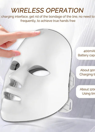 Wireless 7 Colors LED Face Beauty Machine Photon Facial Neck Skin Tighten Rejuvenation Facial Neck Mask