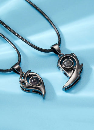2Pc Magnetic Couple Necklace Set Distance Heart Matching Projection Pendent 100 Languages I Love You Lovers  Necklace Jewelry