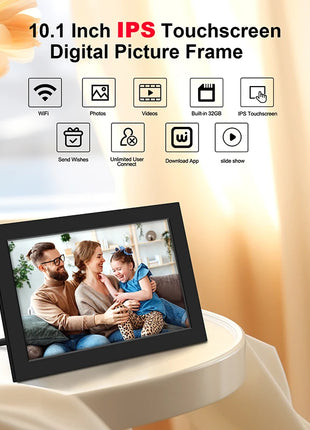 WiFi Digital Photo Frame 10.1 Inch 32GB Smart Digital Picture Frame with 1280x800 HD Touch Screen Digital Frame Christmas Gift