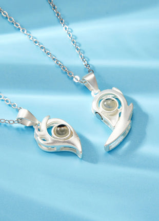 2Pc Magnetic Couple Necklace Set Distance Heart Matching Projection Pendent 100 Languages I Love You Lovers  Necklace Jewelry