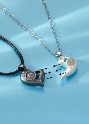 2Pc Magnetic Couple Necklace Set Distance Heart Matching Projection Pendent 100 Languages I Love You Lovers  Necklace Jewelry