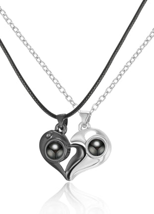 2Pc Magnetic Couple Necklace Set Distance Heart Matching Projection Pendent 100 Languages I Love You Lovers  Necklace Jewelry