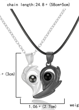 2Pc Magnetic Couple Necklace Set Distance Heart Matching Projection Pendent 100 Languages I Love You Lovers  Necklace Jewelry