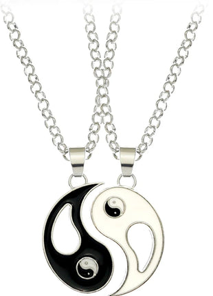 2Pcs Tai Chi Yin Yang Couple Necklaces Set Pendant Silver Color Chain Matching Lover Choker Friend Friendship Gift Adjustable