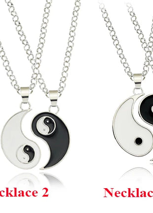 2Pcs Tai Chi Yin Yang Couple Necklaces Set Pendant Silver Color Chain Matching Lover Choker Friend Friendship Gift Adjustable